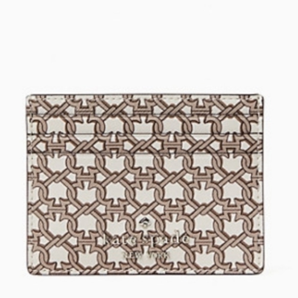 Kate Spade Graphic Small Slim Spade White Multi Link Card Holder.